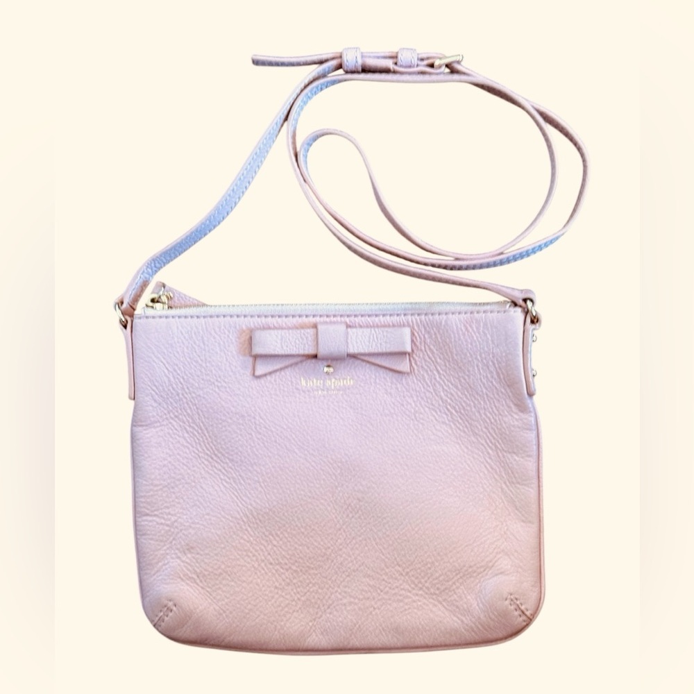 Kate Spade PINK Bow Pebbled Leather Crossbody Light Pink 9”x7.5” Valentines Day